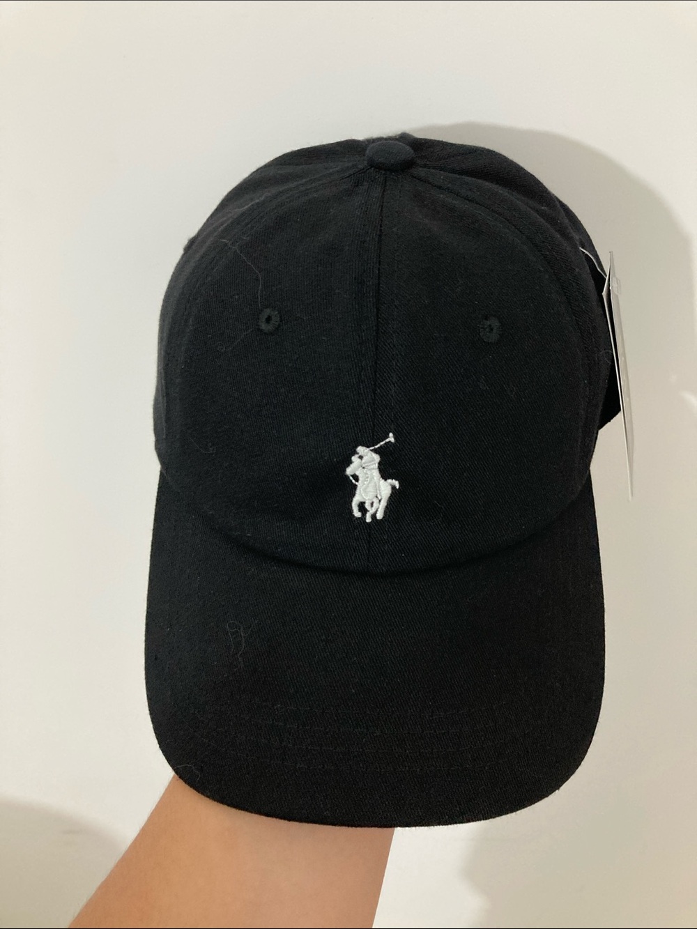 Ralph Lauren Black Cap with White Polo Pony Embroidery